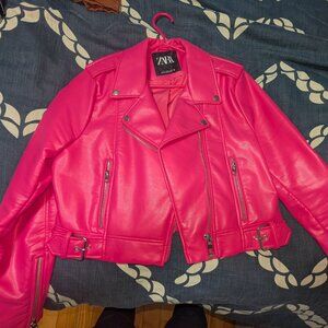Zara Pink Biker Jacket (Size XL, Vegan Leather)